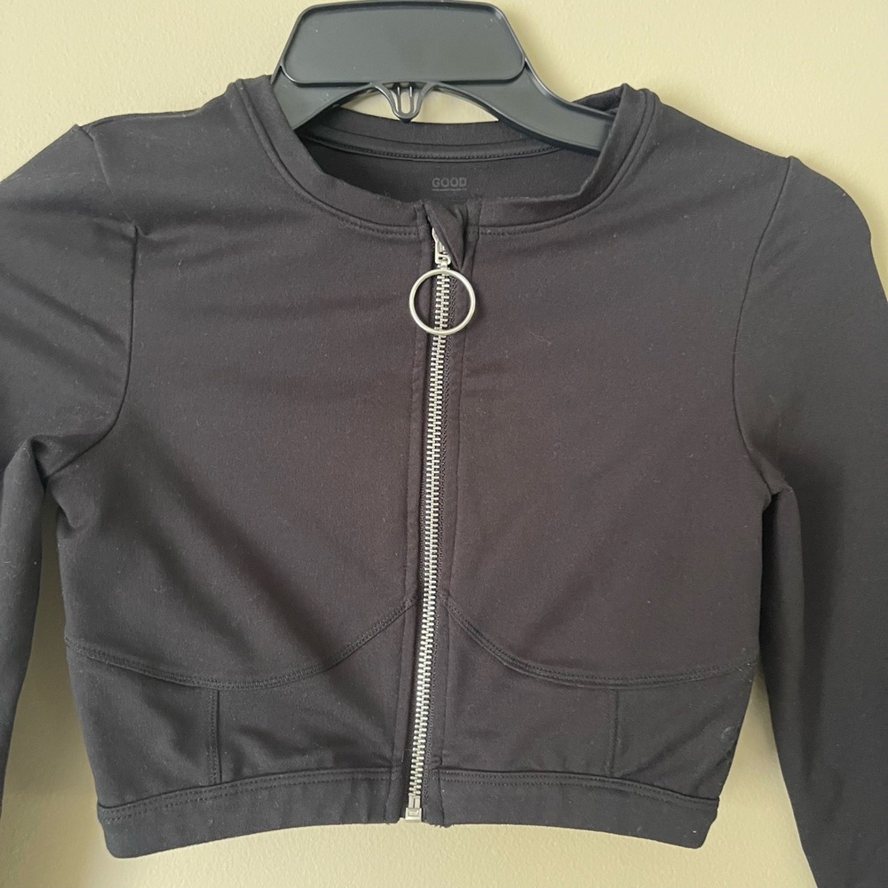 Good American Jacket Womens Large Black Cropped ZipUp Long Sleeves Streetwear - Picture 5 of 7